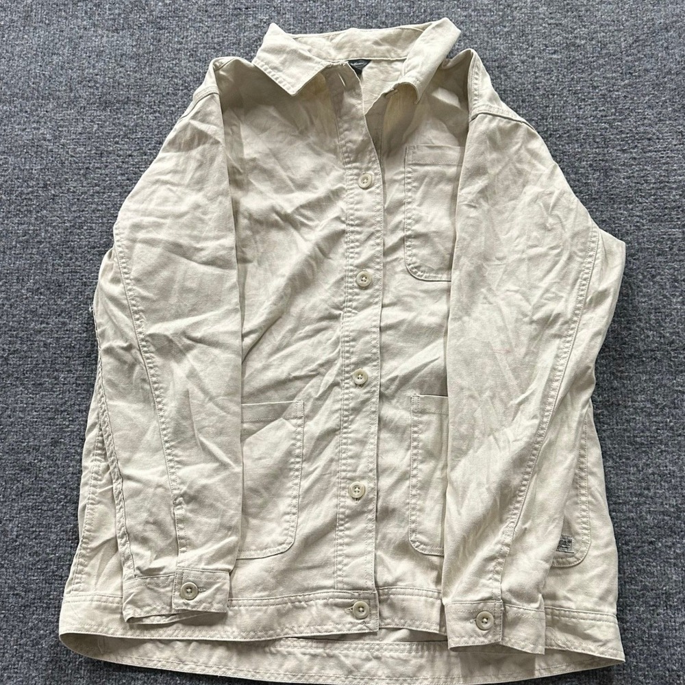 Eddie Bauer Jacket Womens Size L Beige Utility Chore Coat Cotton Canvas Pocket
